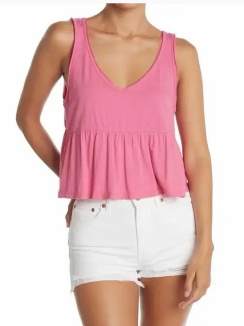 Abound Pink V-Neck Flowy Peplum Tank